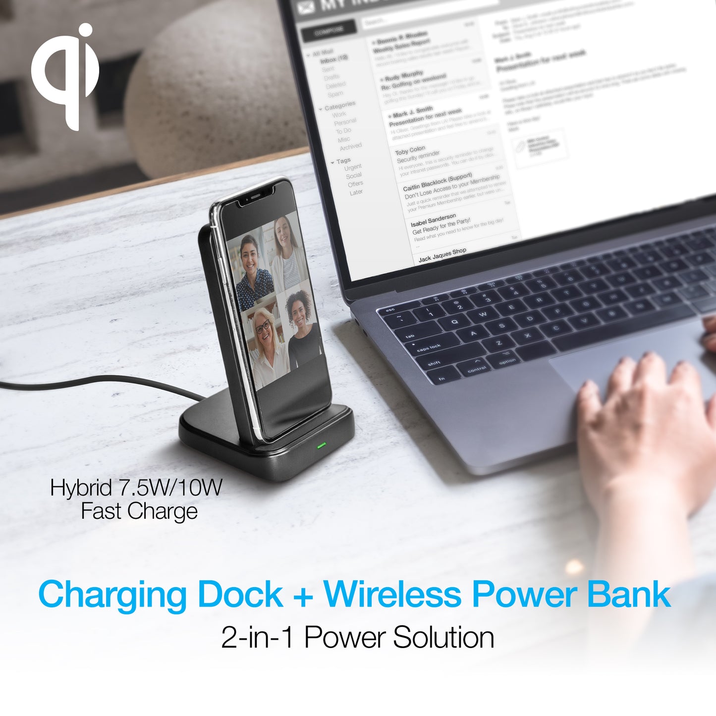 Core 2-in-1 Charging Dock + 10,000mAh Wireless Power Bank