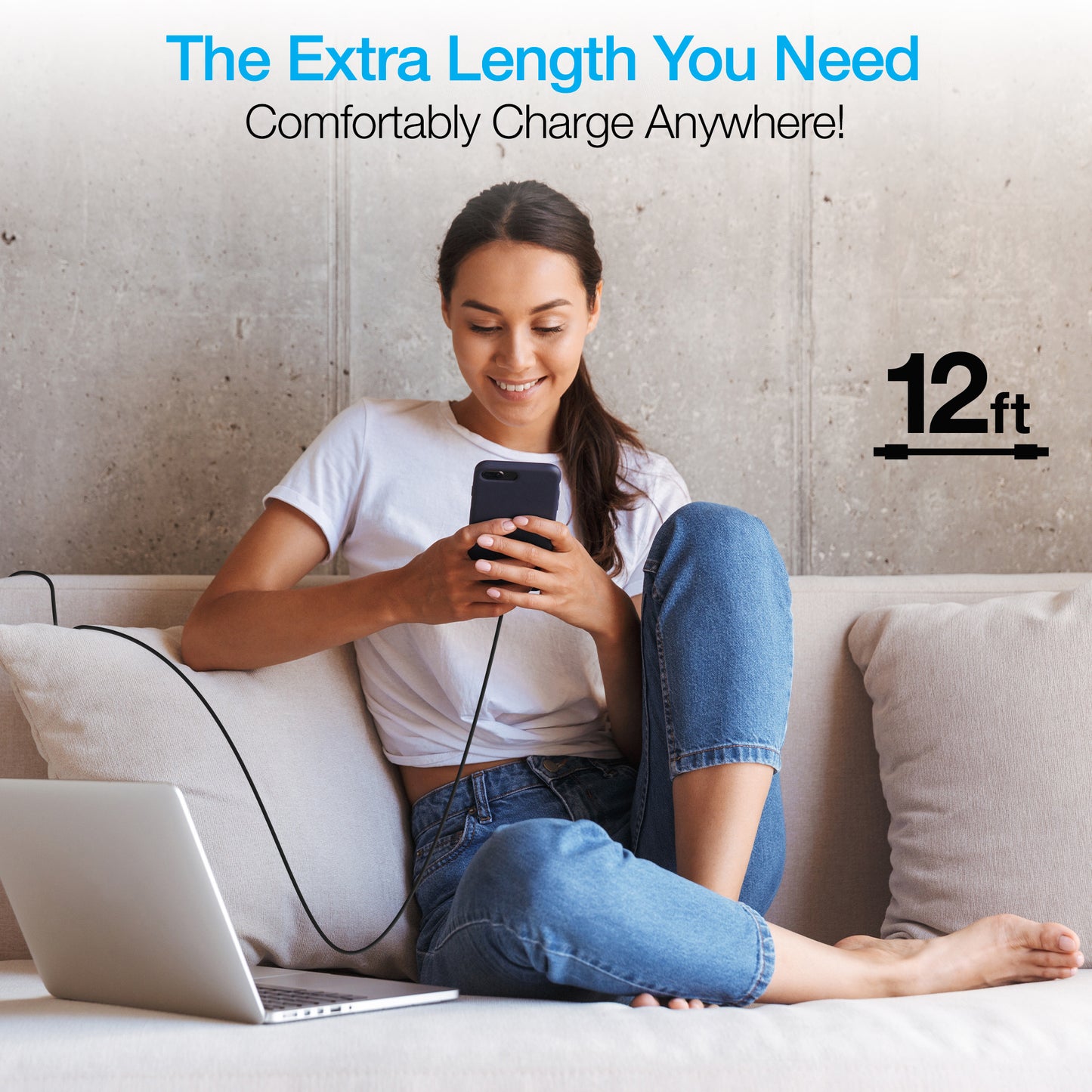 Fast Charge USB-C to MFi Lightning Extra Long Cable 12ft